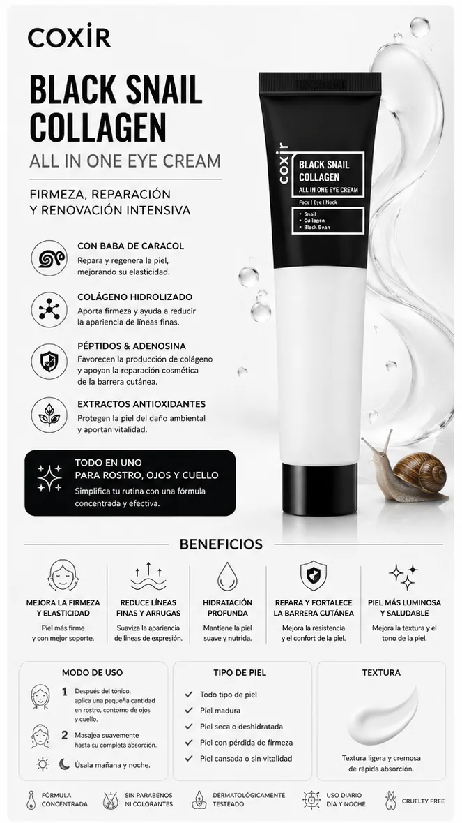 Coxir - Black Snail Collagen All in One Eye Cream - Imagen 3